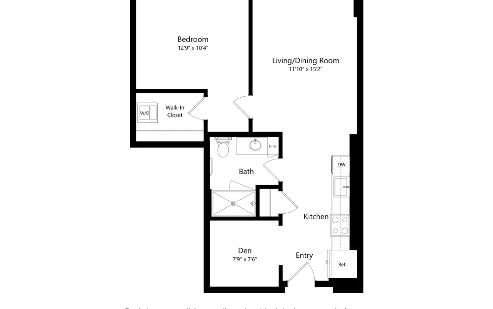 Reverie 2 - 1 bedroom floorplan layout with 1 bathroom and 740 square feet