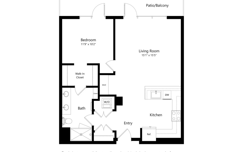 Reverie 7 - 1 bedroom floorplan layout with 1 bathroom and 823 - 842 square feet