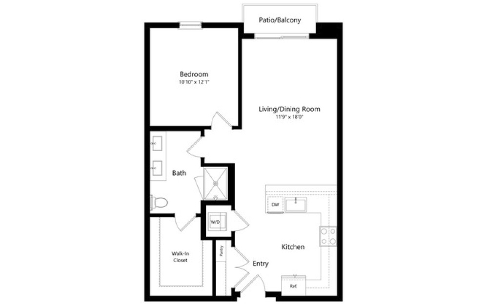 1B-B - 1 bedroom floorplan layout with 1 bathroom and 776 - 798 square feet 1B-B - 1 bedroom floorplan layout with 1 bathroom and 776 - 798 square feet