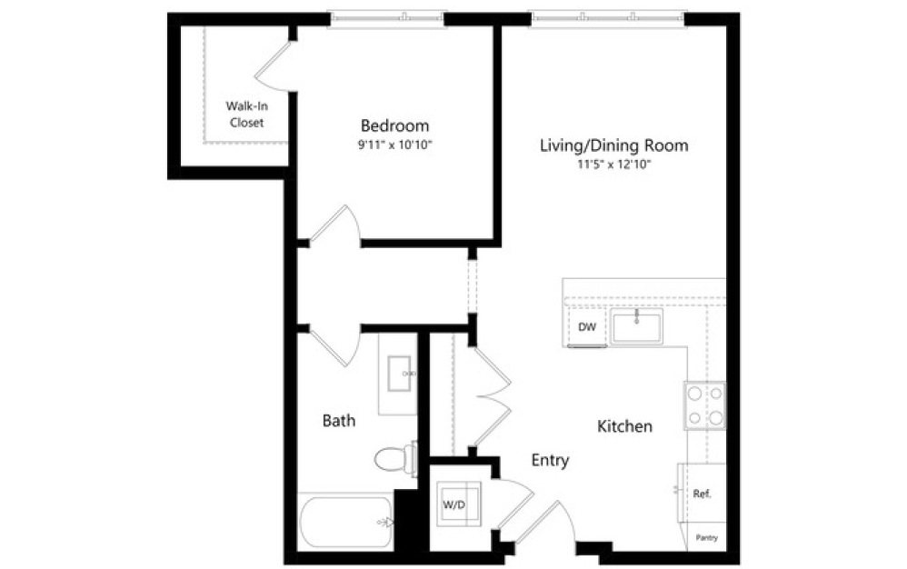 1C_B - 1 bedroom floorplan layout with 1 bathroom and 689 square feet 1C_B - 1 bedroom floorplan layout with 1 bathroom and 689 square feet