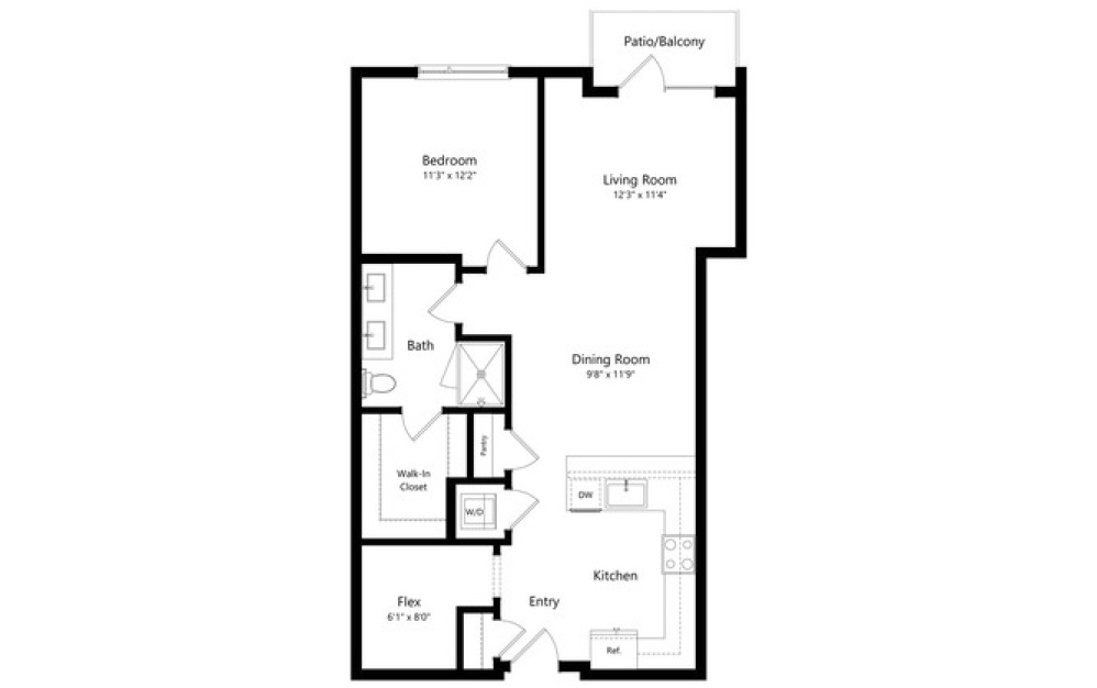 1E_B - 1 bedroom floorplan layout with 1 bathroom and 915 - 917 square feet 1E_B - 1 bedroom floorplan layout with 1 bathroom and 915 - 917 square feet
