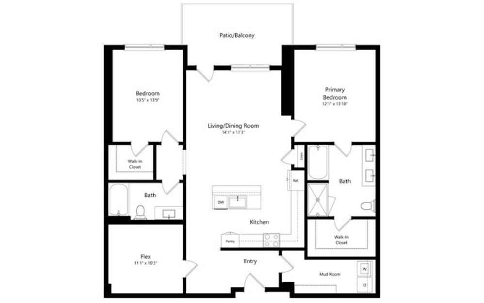 1H_B - 1 bedroom floorplan layout with 1 bathroom and 1499 square feet 1H_B - 1 bedroom floorplan layout with 1 bathroom and 1499 square feet