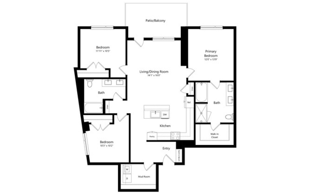 1J_B - 1 bedroom floorplan layout with 1 bathroom and 1526 square feet 1J_B - 1 bedroom floorplan layout with 1 bathroom and 1526 square feet