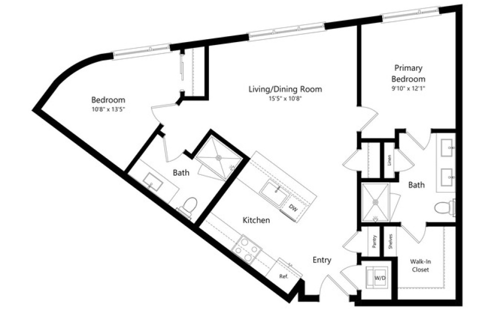 2B_B - 2 bedroom floorplan layout with 2 bathrooms and 968 square feet 2B_B - 2 bedroom floorplan layout with 2 bathrooms and 968 square feet