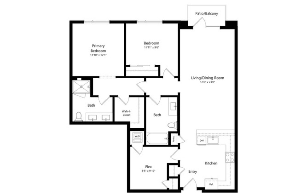 2DB - 2 bedroom floorplan layout with 2 bathrooms and 1298 square feet 2DB - 2 bedroom floorplan layout with 2 bathrooms and 1298 square feet