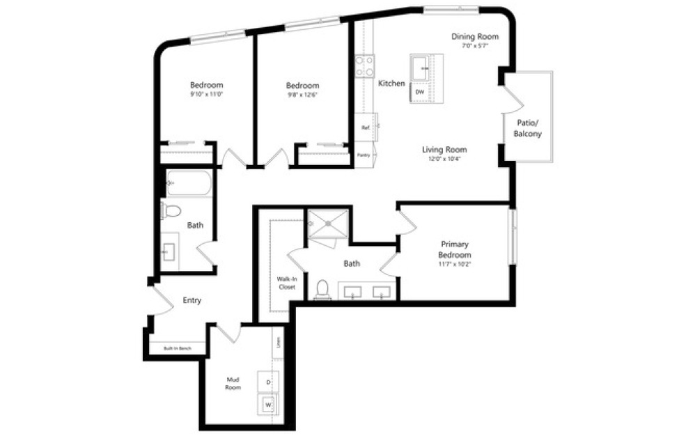 3A_B - 3 bedroom floorplan layout with 2 bathrooms and 1341 - 1342 square feet 3A_B - 3 bedroom floorplan layout with 2 bathrooms and 1341 - 1342 square feet