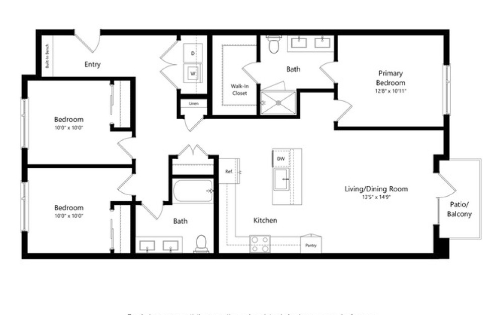 3C_B - 3 bedroom floorplan layout with 2 bathrooms and 1376 square feet 3C_B - 3 bedroom floorplan layout with 2 bathrooms and 1376 square feet