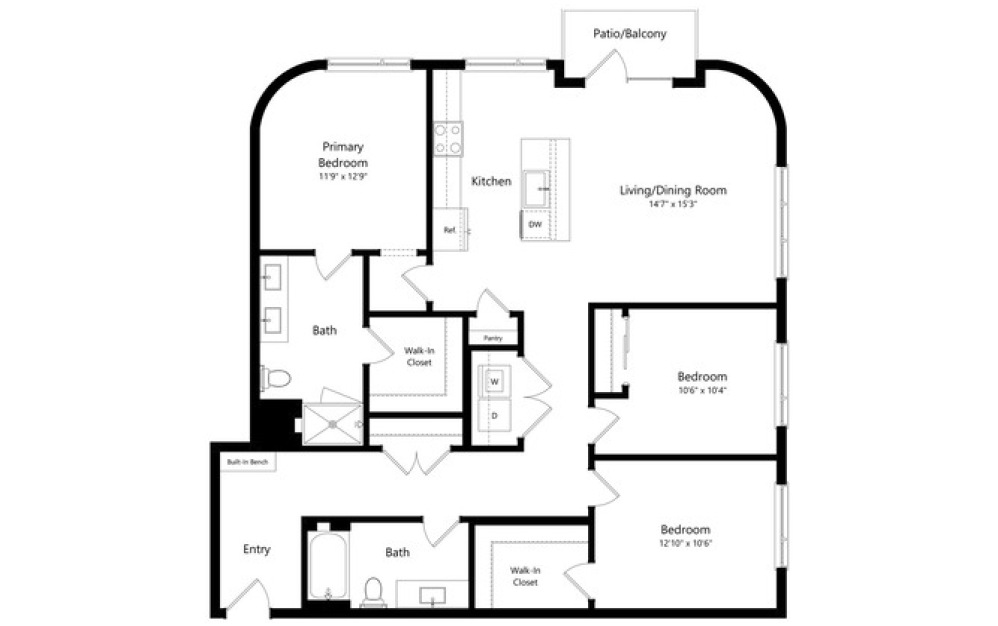 3D_B - 3 bedroom floorplan layout with 2 bathrooms and 1532 square feet 3D_B - 3 bedroom floorplan layout with 2 bathrooms and 1532 square feet