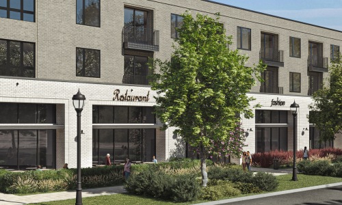 a large building with tan brick